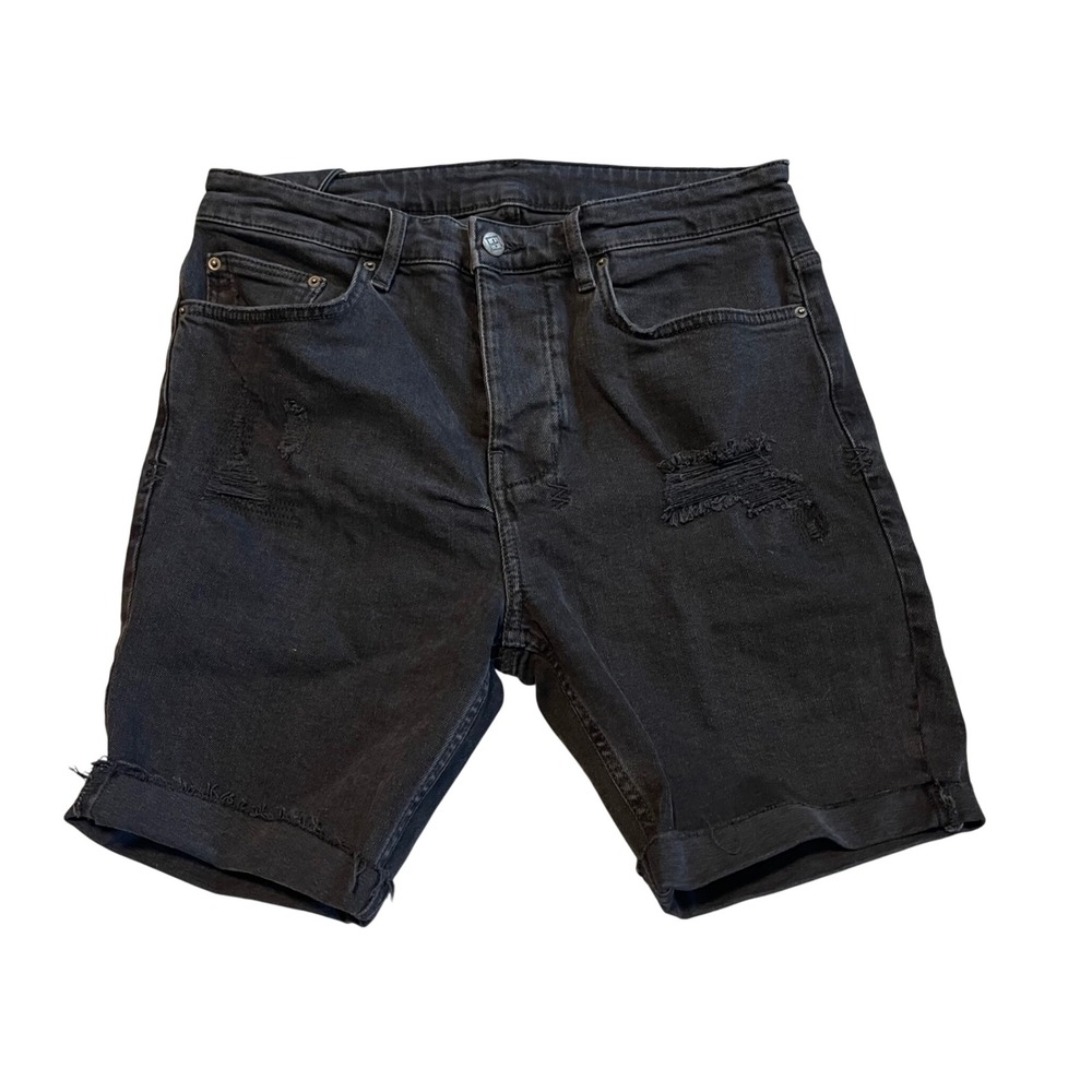 Ksubi Chitch Black Distressed Denim Shorts Mens 30 Frayed Hem Cross Logo